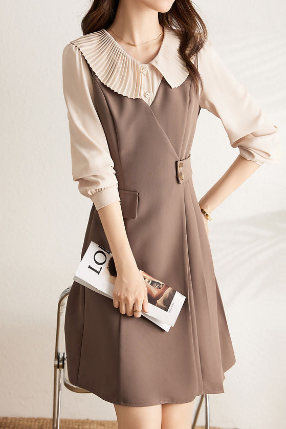 Early Autumn Lapel Fake Two-Piece Dress