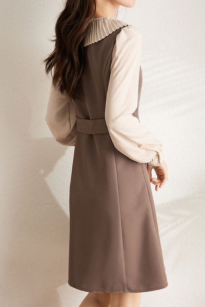 Early Autumn Lapel Fake Two-Piece Dress