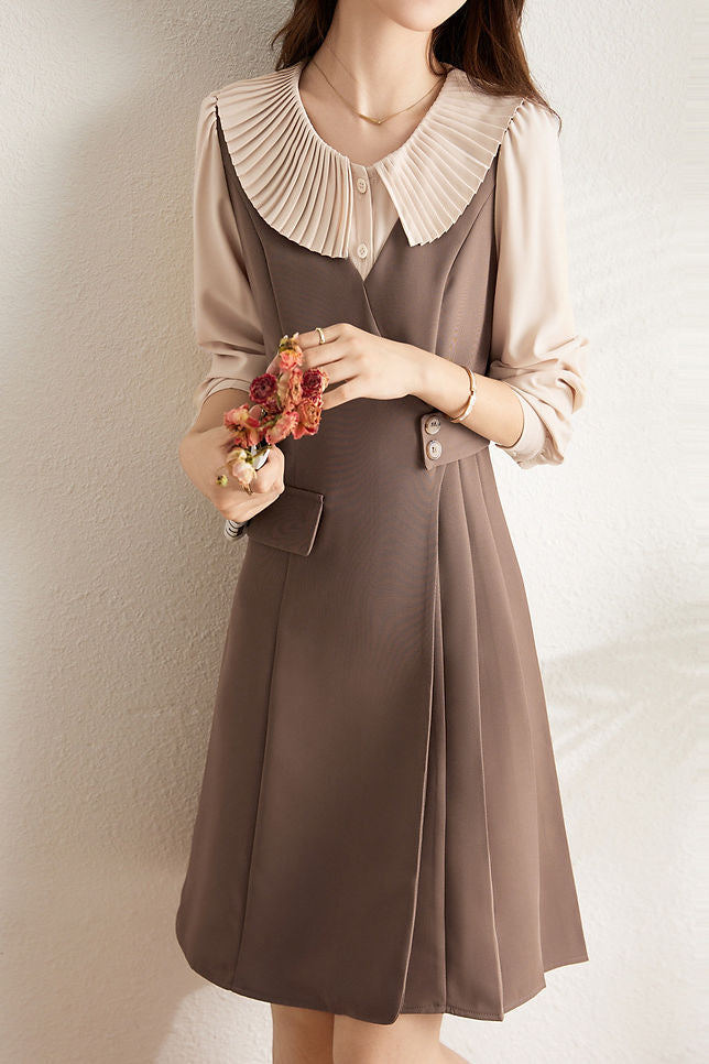 Early Autumn Lapel Fake Two-Piece Dress