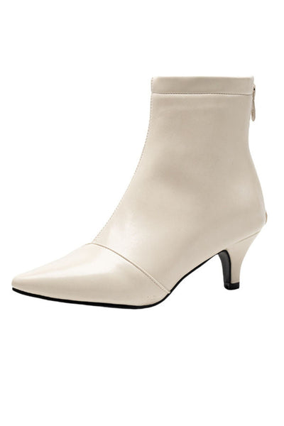 Simple and Elegant Pointed-Toe Mid-Heel Martin Boots