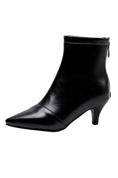 Simple and Elegant Pointed-Toe Mid-Heel Martin Boots