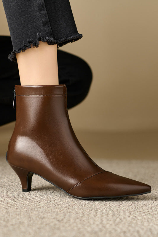 Simple and Elegant Pointed-Toe Mid-Heel Martin Boots