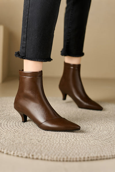 Simple and Elegant Pointed-Toe Mid-Heel Martin Boots