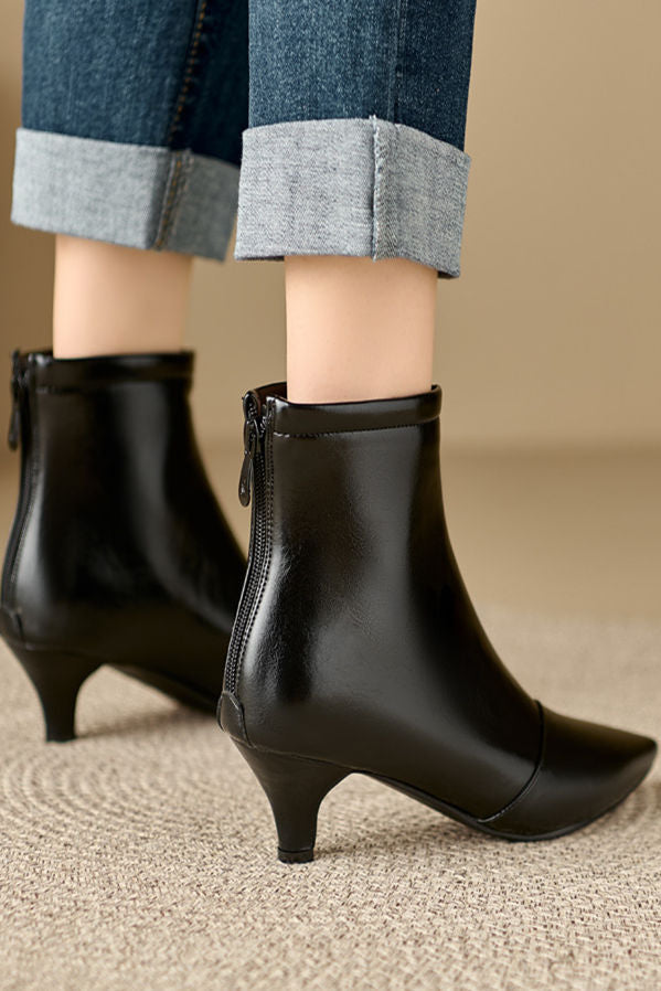 Simple and Elegant Pointed-Toe Mid-Heel Martin Boots