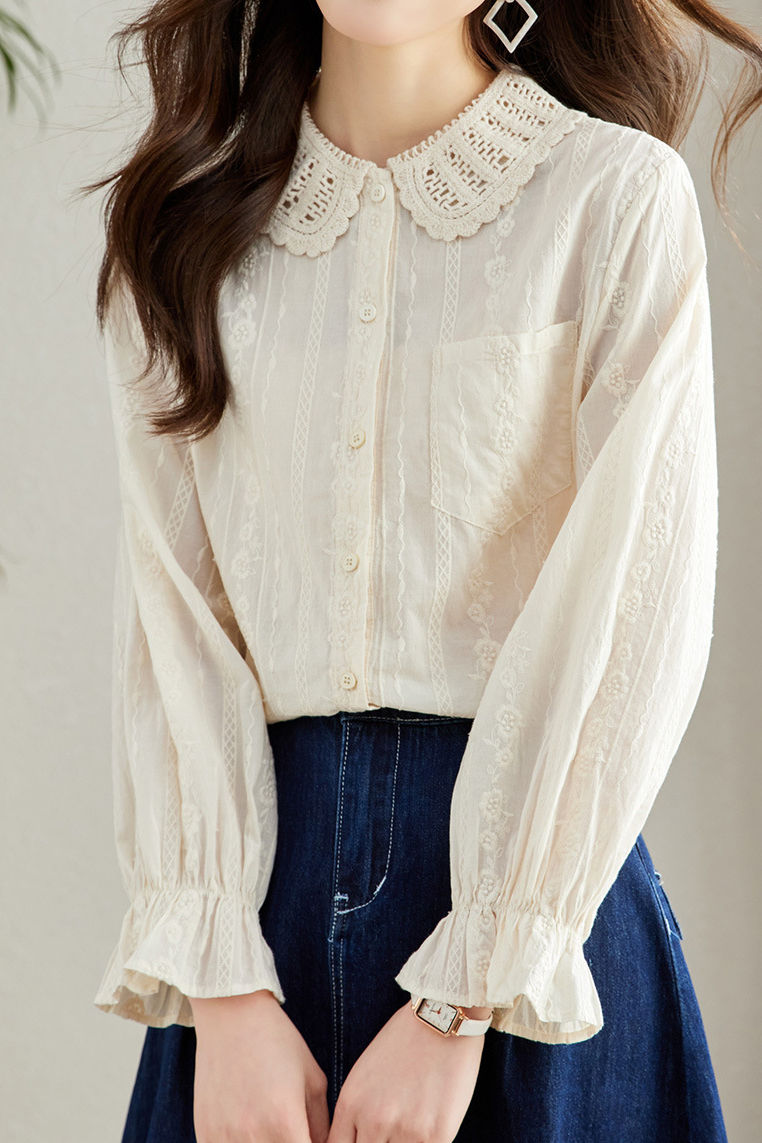 Embroidered Lace Cotton Shirt