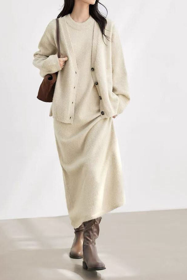 Stylish Slouchy Cardigan & Dress Two-Piece Set