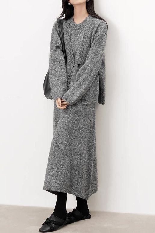 Stylish Slouchy Cardigan & Dress Two-Piece Set