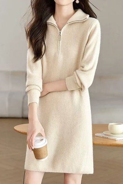 Fashionable Half-Zip Loose Sweater Dress