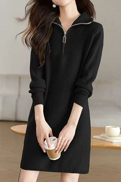 Fashionable Half-Zip Loose Sweater Dress