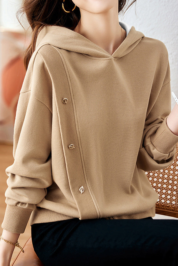 Casual Hooded Solid Color Irregular Patchwork Long-Sleeve Sweatshirt