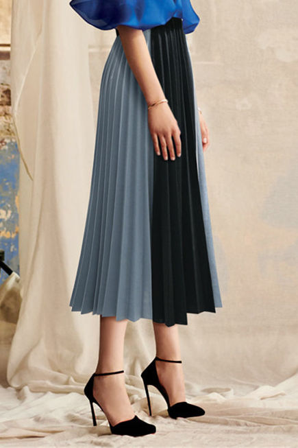 Stylish Versatile Color-Block Pleated Skirt