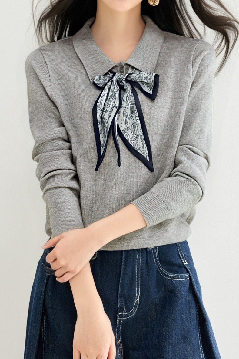 French Fashion Knit Top with Tie
