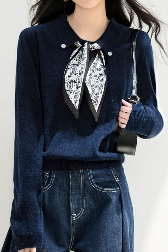 French Fashion Knit Top with Tie