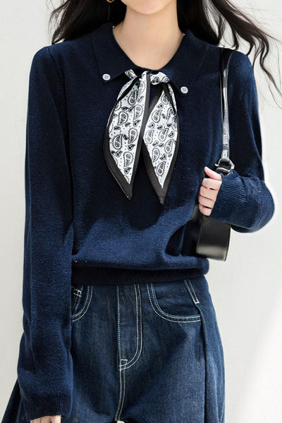 French Fashion Knit Top with Tie