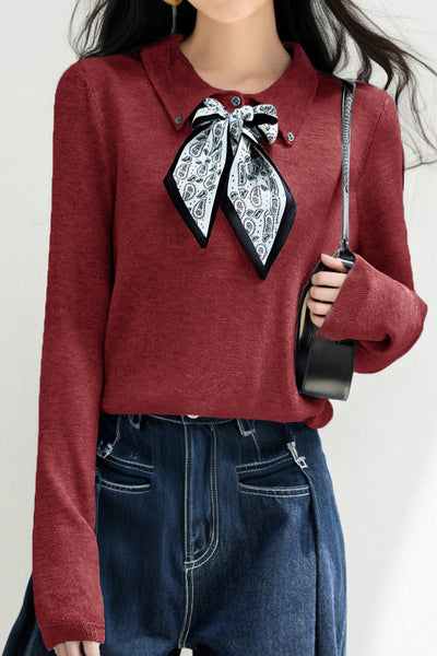 French Fashion Knit Top with Tie