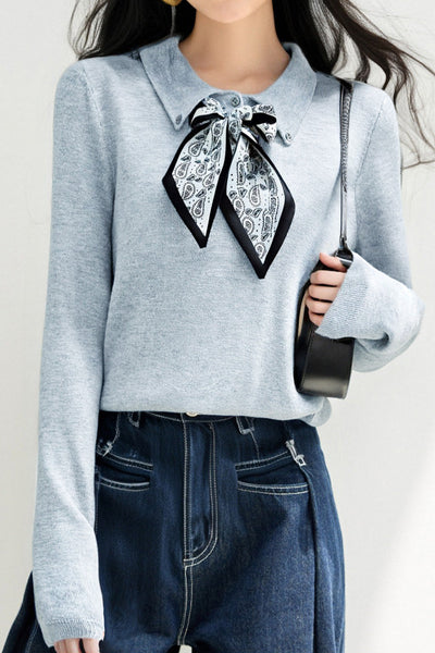 French Fashion Knit Top with Tie