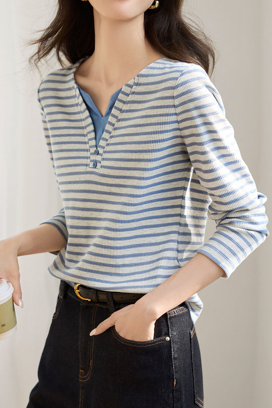 Early Autumn Versatile Fake Two-Piece Knit Top