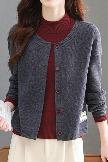 Casual Fake Two-Piece Knit Patchwork Sweater