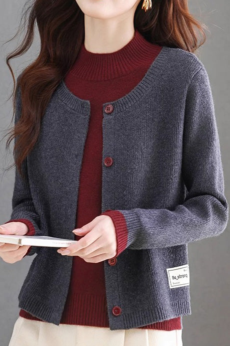 Casual Fake Two-Piece Knit Patchwork Sweater