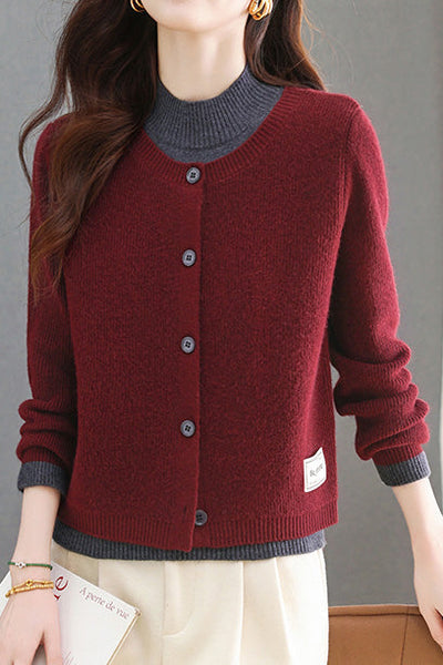 Casual Fake Two-Piece Knit Patchwork Sweater