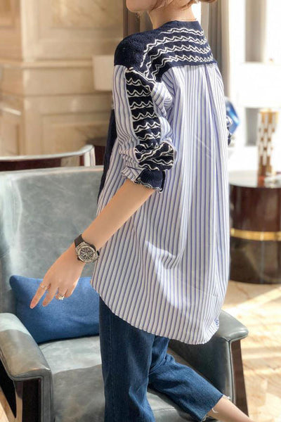 Irregular Patchwork Wavy Stripe Knit Shirt