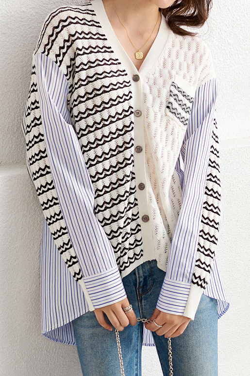 Irregular Patchwork Wavy Stripe Knit Shirt
