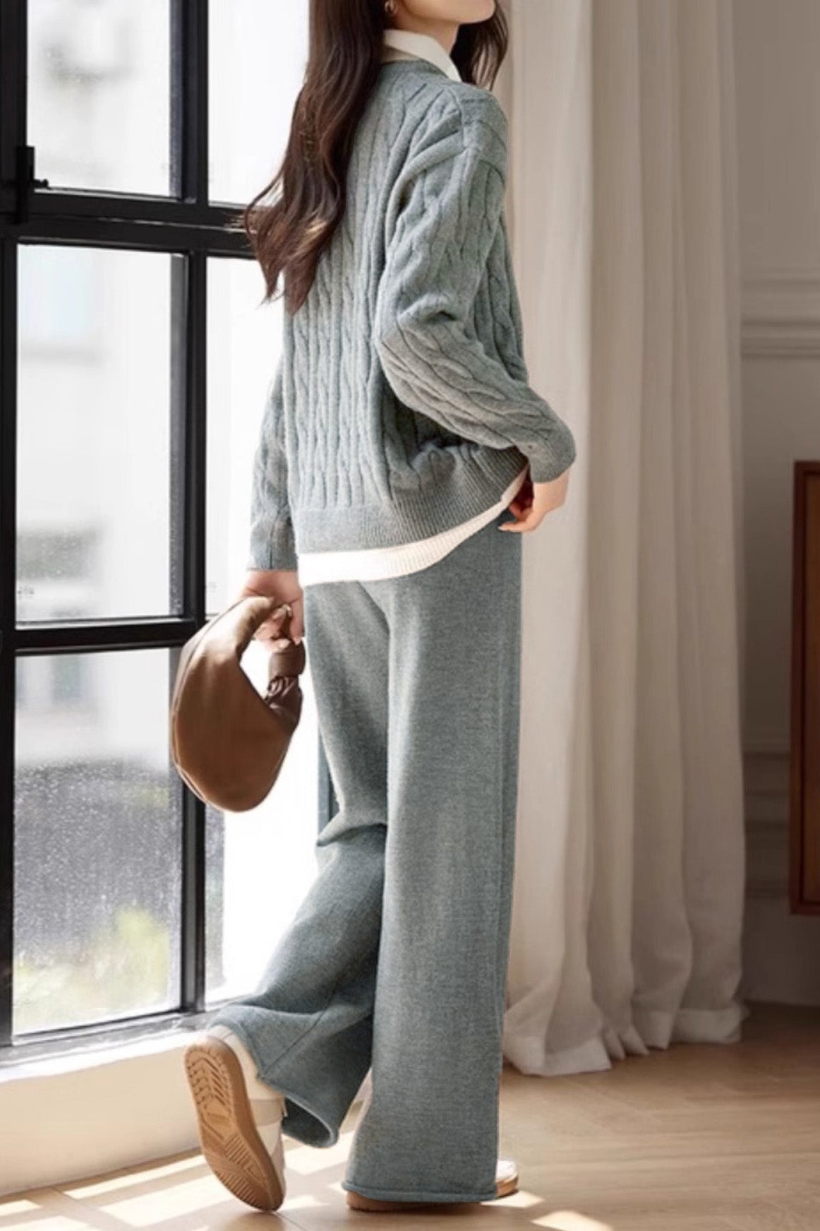 Slouchy Casual Top & Wide-Leg Pants Two-Piece Set