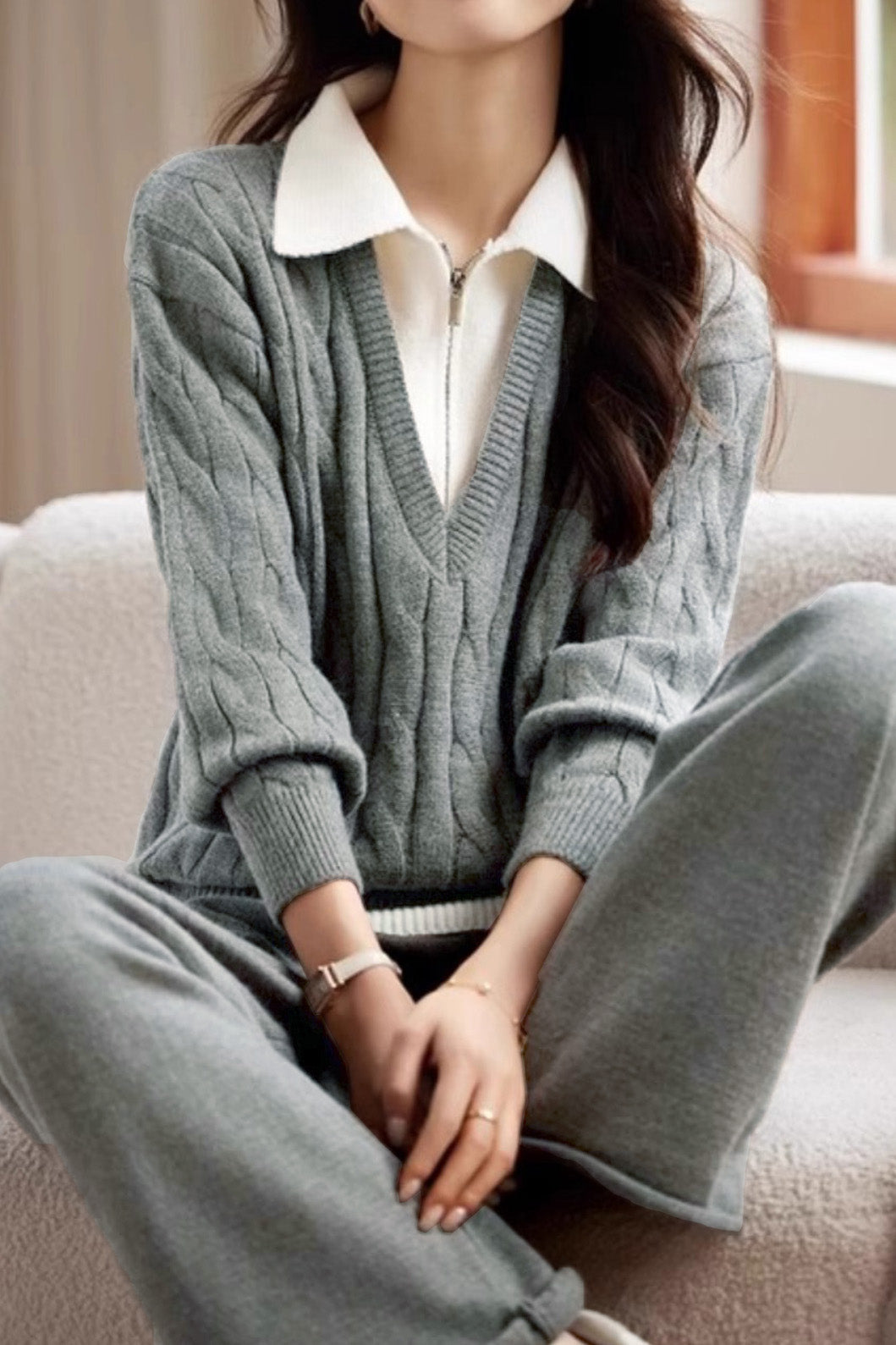 Slouchy Casual Top & Wide-Leg Pants Two-Piece Set