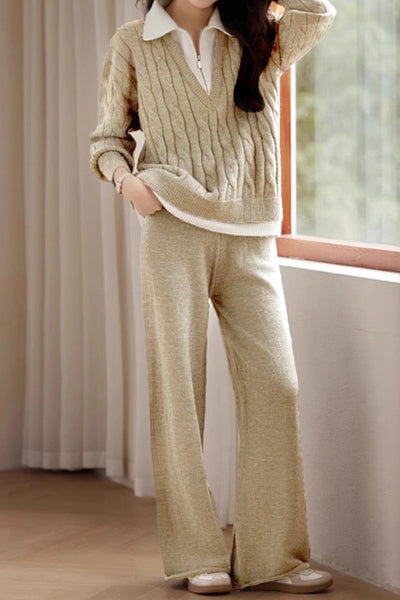 Slouchy Casual Top & Wide-Leg Pants Two-Piece Set
