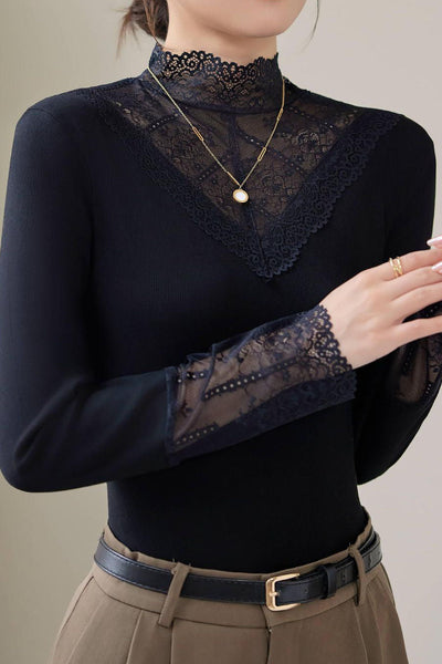 Exquisite Versatile Lace Long-Sleeve Undershirt