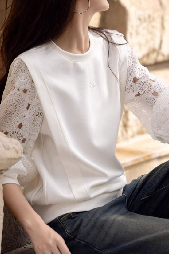 Simple Versatile Hollowed-Out Round Neck Sweatshirt