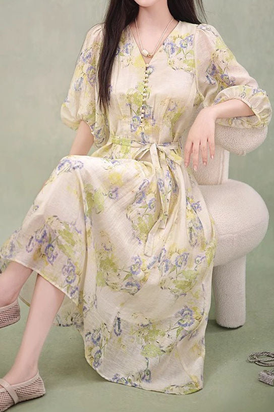 V-neck floral print dress