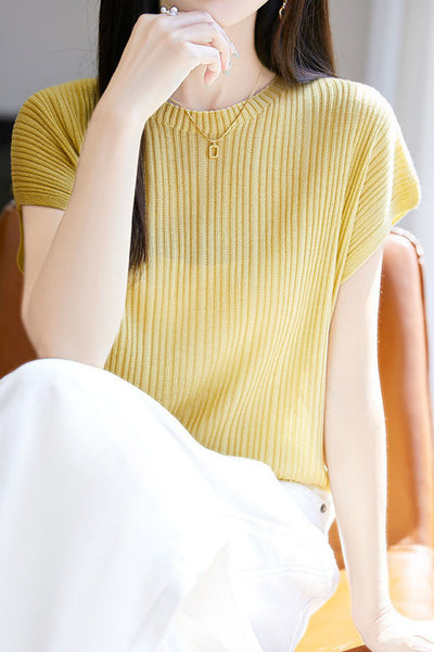 Solid color loose-fit knit T-shirt