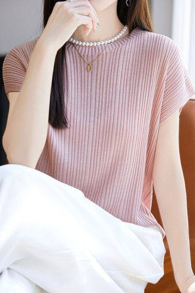 Solid color loose-fit knit T-shirt
