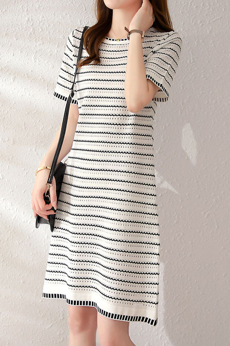 Striped knit A-line dress