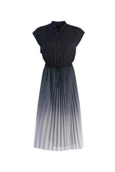 Key Neck Ombre Pleated Dress with Lining - 3 Colors Available