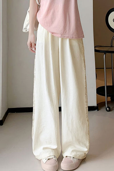 Loose Casual Spliced Lace Straight Pants