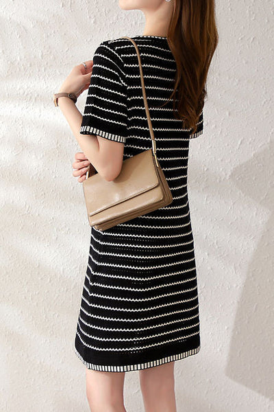 Striped knit A-line dress