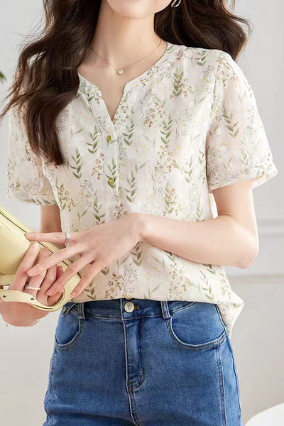 Round neck floral print top