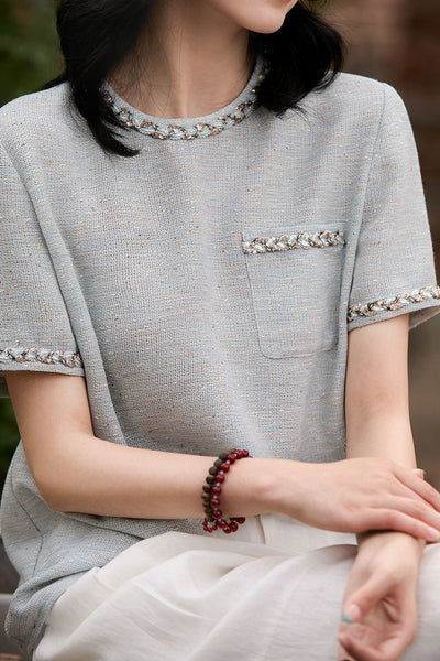 Sequin round neck short sleeve T-shirt