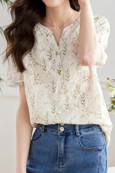 Round neck floral print top