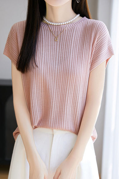 Solid color loose-fit knit T-shirt