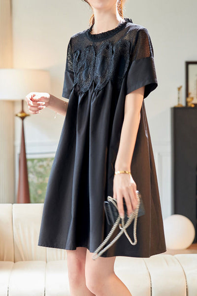 Lace and mesh spliced A-line dress