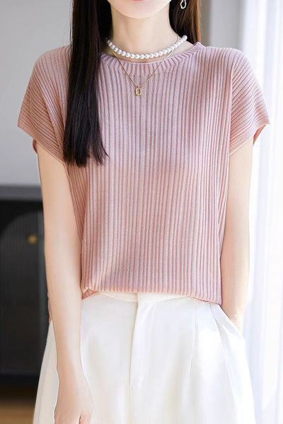 Solid color loose-fit knit T-shirt