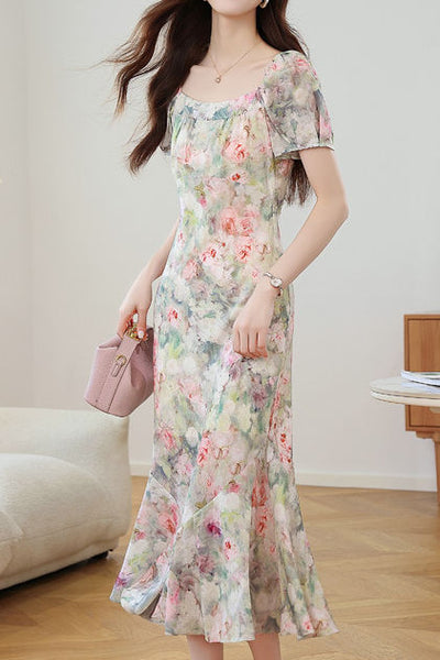Oil painting print mermaid dress