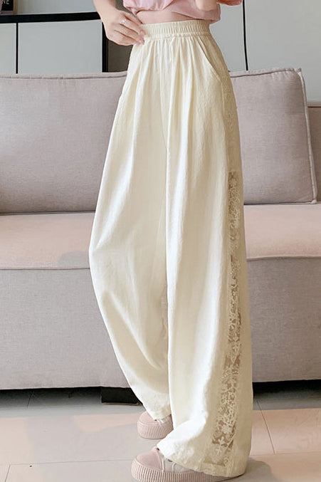 Loose Casual Spliced Lace Straight Pants