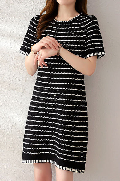 Striped knit A-line dress