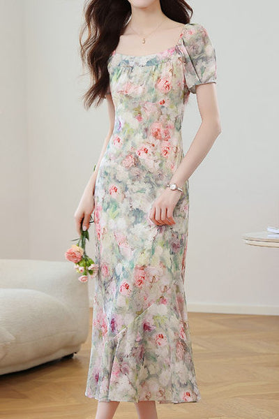 Oil painting print mermaid dress