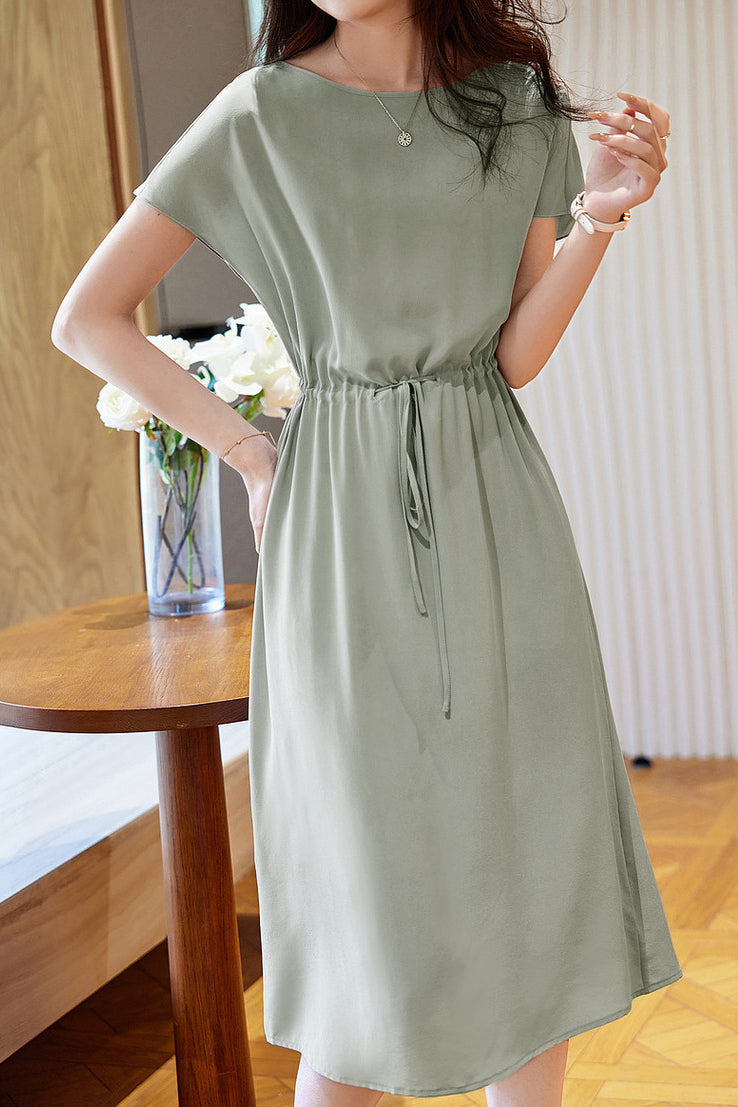 Minimalist elegant boat neck tie dress