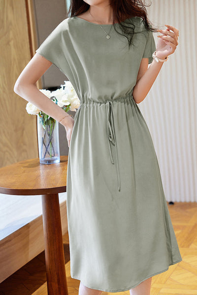 Minimalist elegant boat neck tie dress